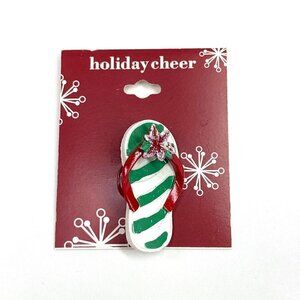 Holiday Cheer Flip Flop Thong Sandal Pin Green, White, Red 1.75" NWT